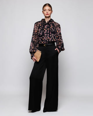 Black chiffon floral print blouseral