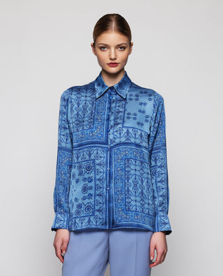 Blue floral squares print  blouse