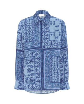 Blue floral squares print  blouse