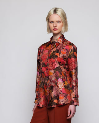 Red Liberty floral print in silk blouse