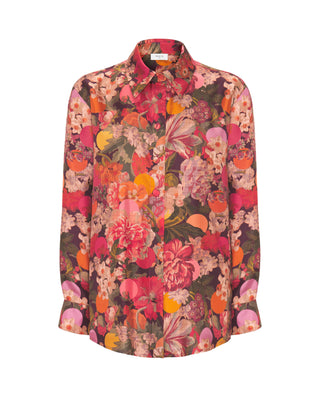 Red Liberty floral print in silk blouse