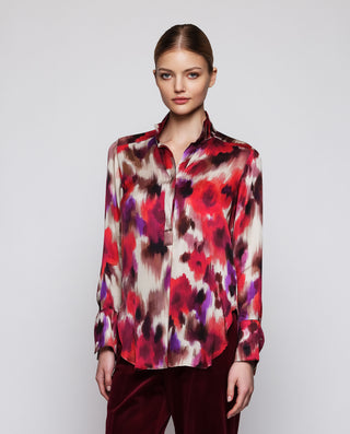 Blusa rojo y morado estampado ikat by MIRTO | 04319_0050_1