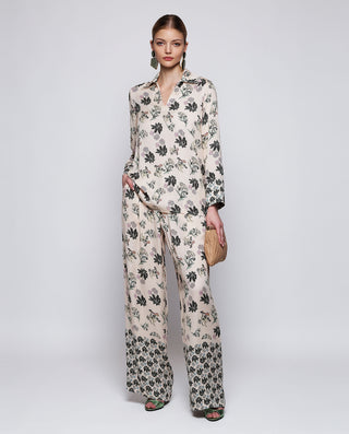 Blusa beige y verde estampado floral by MIRTO | 04325_0050_3