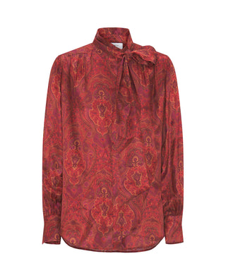 Red paisley print silk blend blouse