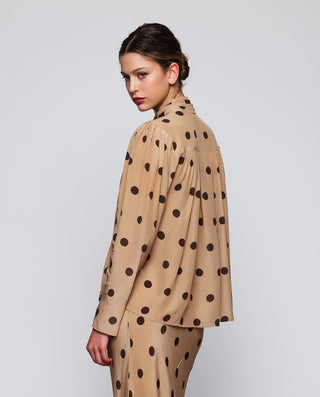 Beige brown dot print top.