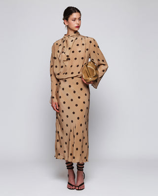 Beige brown dot print top.
