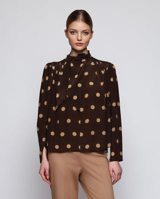 Top marrón estampado lunares beige by MIRTO | 04346_0051_1