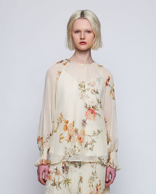 Top beige estampado floral de gasa by MIRTO | 04347_0050_1