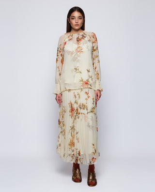 Top beige estampado floral de gasa by MIRTO | 04347_0050_4