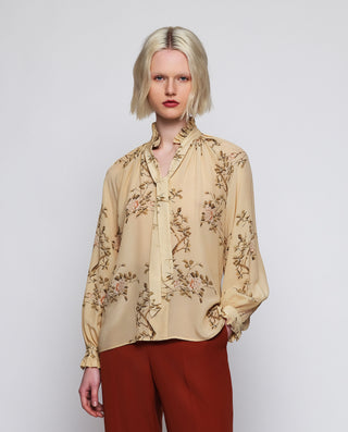 Top beige estampado floral de seda by MIRTO | 04349_0050_1