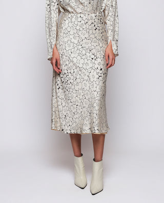 Falda midi blanco y negro estampado floral by MIRT | 04357_0050_1