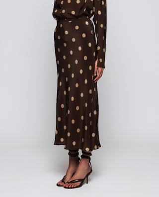 Brown beige dot print midi skirt