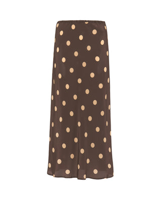 Falda midi marrón estampado lunares beige by MIRTO | 04358_0051_4