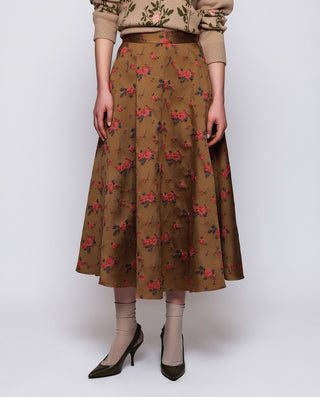 Falda midi camel jacquard floral by MIRTO | 04362_0050_1