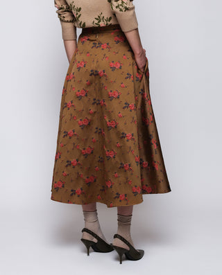 Falda midi camel jacquard floral by MIRTO | 04362_0050_2