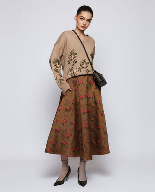 Falda midi camel jacquard floral by MIRTO | 04362_0050_3