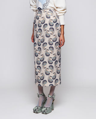 Blue sequin floral print midi skirt