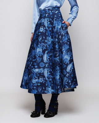 Falda midi denim estampado toile de jouy by MIRTO | 04365_0050_1