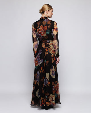 Vestido largo negro de gasa estampado floral by MI | 04370_0050_2