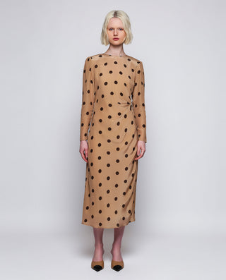 Vestido midi camel estampado lunares marrón by MIR | 04371_0050_1