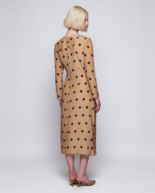 Vestido midi camel estampado lunares marrón by MIR | 04371_0050_2