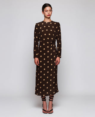 Brown midi dress camel dot print