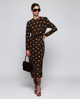 Brown midi dress camel dot print