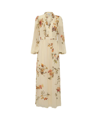 Vestido largo beige estampado floral de gasa by MI | 04374_0050_4