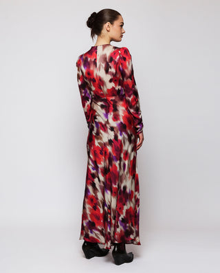 Vestido largo rojo y morado estampado ikat by MIRT | 04377_0050_2