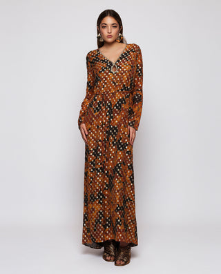 Vestido marrón metalizado estampado floral by MIRT | 04381_0050_3