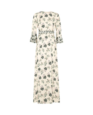 Vestido largo beige y verde estampado floral by MI | 04385_0050_4