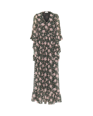 Vestido largo verde estampado floral de gasa by MI | 04389_0050_4