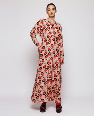 Vestido rojo y rosa estampado floral by MIRTO | 04391_0050_1