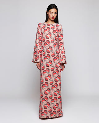 Vestido largo rosa de lentejuelas estampado