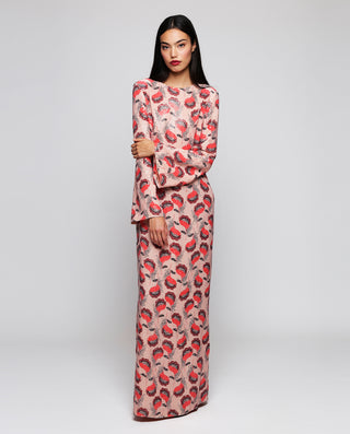 Vestido largo rosa de lentejuelas estampado