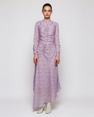 Vestido malva jacquard estampado floral by MIRTO | 04396_0050_1