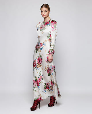 Vestido largo blanco estampado floral