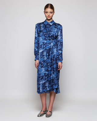 Blue toile de jouy print shirt dress