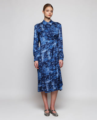 Blue toile de jouy print shirt dress