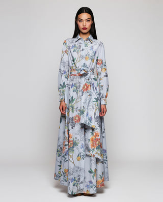 Blue long floral print shirt dress