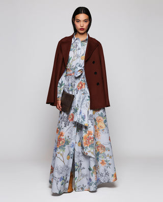 Blue long floral print shirt dress