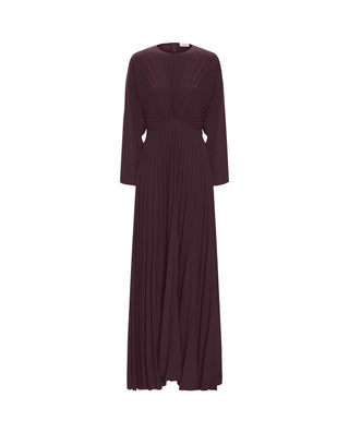 Burgundy pleated chiffon dress