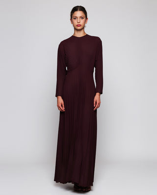 Burgundy pleated chiffon dress