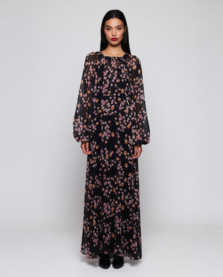 Vestido negro de gasa estampado floral by MIRTO | 04414_0050_1