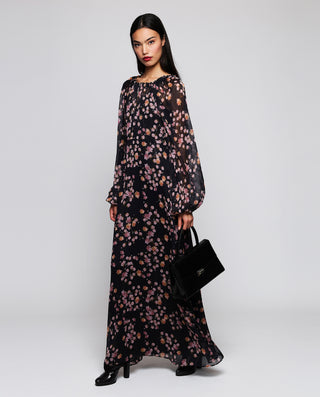 Vestido negro de gasa estampado floral by MIRTO | 04414_0050_3