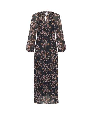 Vestido negro de gasa estampado floral by MIRTO | 04414_0050_4