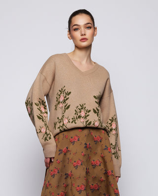 Jersey beige jacquard floral de lana cashmere by M | 04421_0050_1