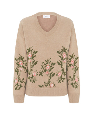 Jersey beige jacquard floral de lana cashmere by M | 04421_0050_4