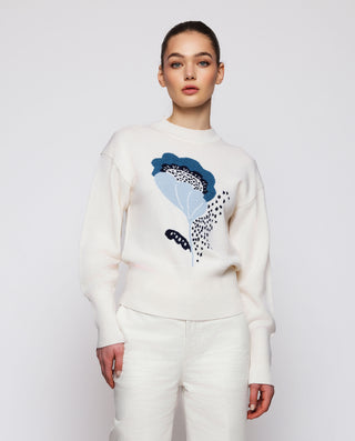 Jersey azul jacquard floral de lana cashmere by MI | 04422_0050_1