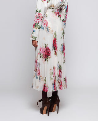 Pleated floral print chiffon skirt
